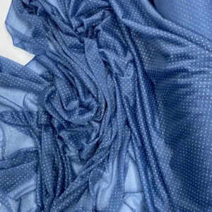 Yağmur Damlası Simli Abiye Elbise Şallık Tül Kumaş İndigo Mavi 89