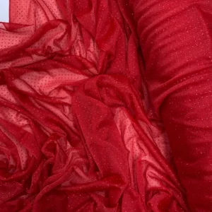 Yağmur Damlası Simli Abiye Elbise Şallık Tül Kumaş Kırmızı 21