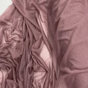 Yağmur Damlası Simli Abiye Elbise Şallık Tül Kumaş Koyu Gül Kurusu 36