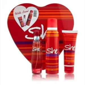 She Love Kadın Parfüm Kalpli Set 50 ml EDT Parfüm - Deodorant - Vücut Losyonu 3'lü Set
