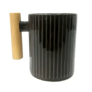 Ahşap Saplı Seramik Çay Nescafe Kupası Siyah