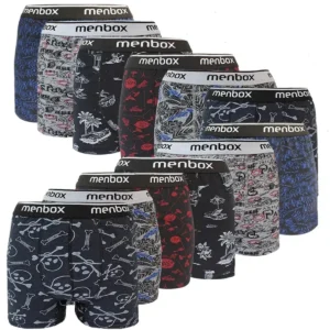 12 Adet Likralı Erkek Boxer Karışık Desenli Pamuklu