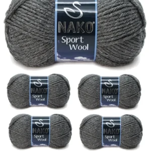 5 Adet Sport Wool Atkı Bere Ceket Yelek Örgü İpi Yünü No: 193 Koyu Gri Melanj