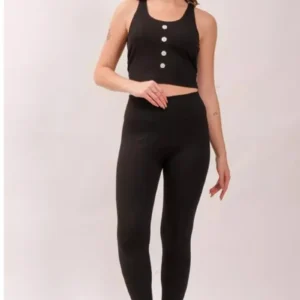 Siyah Yüksek Bel Fitilli Kadın Tayt Yazlık 2001