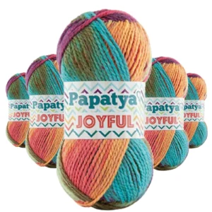 5 Adet Joyful Ekose Battaniye Ceket Panço İpi Yünü Renk no:22