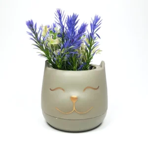 Kedicik Saksıda Yapay Çiçek Özel Tasarım Dekor 17 x 10 cm Renk 1