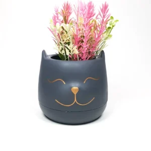 Kedicik Saksıda Yapay Çiçek Özel Tasarım Dekor 17 x 10 cm Renk 3