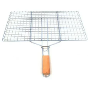 Ahşap Saplı Mangal Izgarası Galvanizli Paslanmaz Kafes Demir 25 x 40 cm