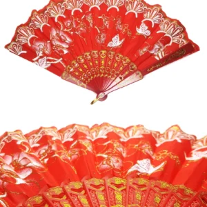 Şık Kırmızı Desenli Doğal Serinletici Katlanabilir Yelpaze