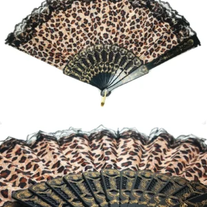 Şık Leopar Desenli Doğal Serinletici Katlanabilir Yelpaze