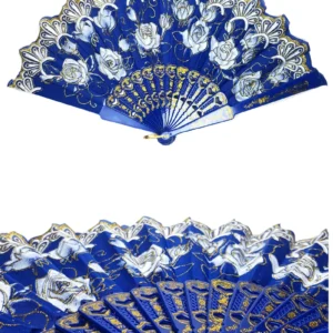 Şık Mavi Desenli Doğal Serinletici Katlanabilir Yelpaze