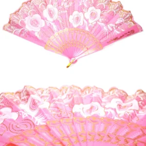 Şık Pembe Desenli Doğal Serinletici Katlanabilir Yelpaze