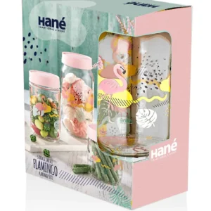 Hane 3'lü Flamingo Desenli Kavanoz Seti