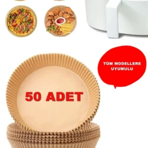 Air Fryer Pişirme Kağıdı 50 Adet Hava Fritözü yuvarlak Model Pişirme Kağıdı Airfryer Yağsız Fritöz