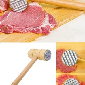Et Dövme Tokmağı Ahşap 2 Başlı Et Dövme Çekici Paslanmaz Kasap Et Döveceği
