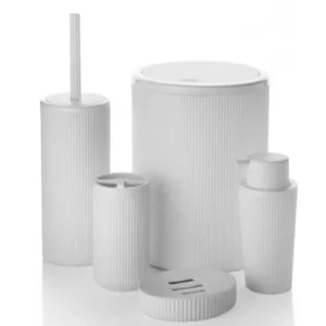 Banyo Takımı Beyaz - Beyaz Çizgili Yuvarlak 5'li Banyo Seti