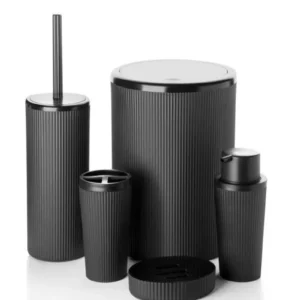 Banyo Takımı Siyah- Siyah Çizgili Yuvarlak 5'li Banyo Seti