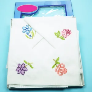 12 Adet Çiçek İşlemeli Kadın Cep Mendili Kutulu Kına Düğün Çeyizlik Mendil 30x30 cm