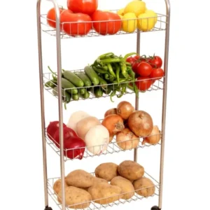 4 Katlı Metal Sebze-Meyve Çok Amaçlı Raf Tekerlekli