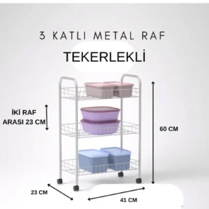 3 Katlı Metal Raf Tekerlekli- Düzenleyici - Organizatör (DEMONTE)