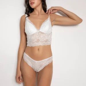 Ekru Destekli V Yaka Dantelli Büstiyer Takımı 5567