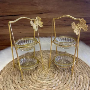 2 Katlı Gold Standlı Lokumluk Çerezlik 1 Adet 20cm