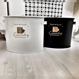 Metal Beyaz Ve Siyah Renkte Laundry Bölmeli Deterjan Kutusu,Deterjanlık