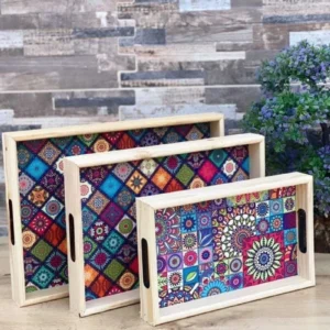 3 Boy Ahşap Tepsi ( 35x24 - 30x21 - 26x16 cm )