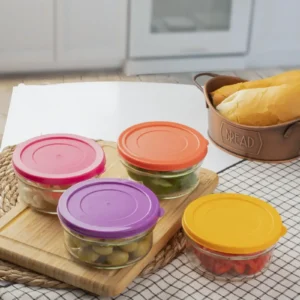 Zuri 4 lü Kahvaltılık Reçellik Çerezlik Renkli Kapaklı Cam Kase Saklama Kabı 400 cc