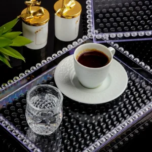Kristal Dikdörtgen Boncuklu Kristal Sunum, Servis, Akrilik Kahve Çay Tepsisi Ve Tabağı
