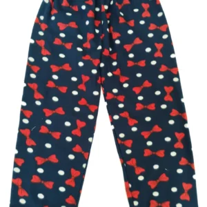 Kadın Polar Pijama Altı Termal Özellikli Papyon Desenli Lacivert Ev Giyim Cepsiz