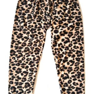 Kadın Polar Pijama Altı Termal Özellikli Leopar Desen Büyük Beden Ev Giyim Cepsiz