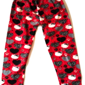 Kadın Polar Pijama Altı Termal Özellikli Kırmızı Kalp Desen Büyük Beden Ev Giyim Cepsiz