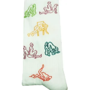 Beyaz Uzun Kolej Çorabı Erotik Pozisyon Desenli Kışlık Kalın Çorap 1 Adet