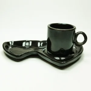 Siyah Lokumluk Gözlü Seramik Kahve Fincanı Kalp Tasarım