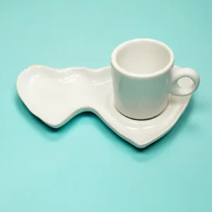 Beyaz Lokumluk Gözlü Seramik Kahve Fincanı Kalp Tasarım