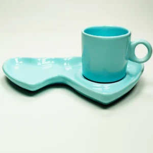 Mavi Lokumluk Gözlü Seramik Kahve Fincanı Kalp Tasarım