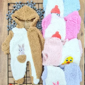 Kahve Peluş Erkek Bebek Yeni Doğan Kışlık Uyku Tulumu Kapişonlu