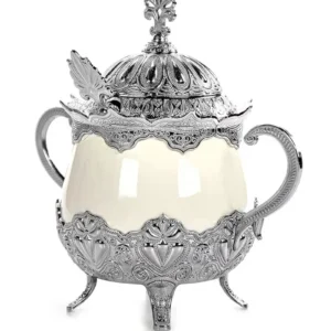 Kapaklı ve Kaşıklı Lüks Porselen Şekerlik Lokumluk 16x16