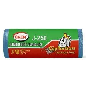 J-250 Jumbo Boy Çöp Torbası 80 x 110 cm 10 Lu Rulo x 1 Paket = 10 Adet (Mavi)