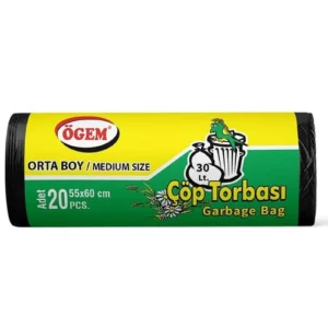 Orta Boy Çöp Torbası 55 x 60 cm 20 Li Rulo x 5 Paket = 100 Adet (Siyah)