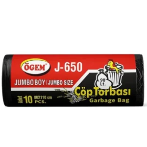 J-650 Jumbo Boy Çöp Torbası 80 x 110 cm 10 Lu Rulo x 1 Paket = 10 Adet (Siyah)