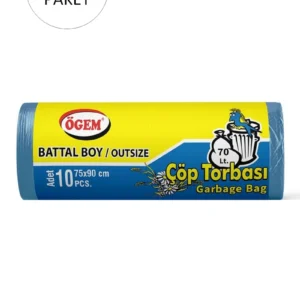 Battal Boy Çöp Torbası 75 x 90 cm 10 Lu Rulo x 5 Paket = 50 Adet (Mavi)