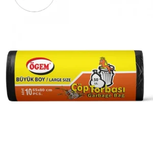 Büyük Boy Çöp Torbası 65 x 80 cm 10 Lu Rulo x 10 Paket = 100 Adet (Siyah)