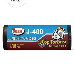 J-400 Jumbo Boy Çöp Torbası 80 x 110 cm 10 Lu Rulo x 5 Paket = 50 Adet (Siyah)