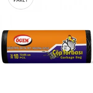 Endüstriyel Battal Boy Çöp Torbası 72 x 95 cm 10 Lu Rulo x 5 Paket = 50 Adet (Siyah)
