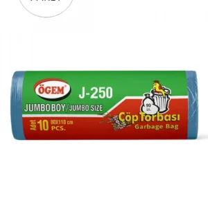 J-250 Jumbo Boy Çöp Torbası 80 x 110 cm 10 Lu Rulo x 10 Paket = 100 Adet (Mavi)