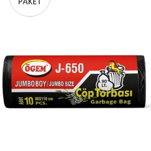 J-650 Jumbo Boy Çöp Torbası 80 x 110 cm 10 Lu Rulo x 5 Paket = 50 Adet (Siyah)