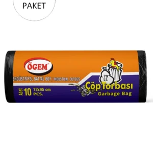 Endüstriyel Battal Boy Çöp Torbası 72 x 95 cm 10 Lu Rulo x 10 Paket = 100 Adet (Siyah)