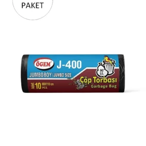 J-400 Jumbo Boy Çöp Torbası 80 x 110 cm 10 Lu Rulo x 10 Paket = 100 Adet (Siyah)